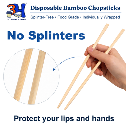 Disposable Bamboo Chopsticks (1000 Pairs) - 9'' Long, Individually Wrapped Japanese and Chinese Bamboo Chopsticks Bulk