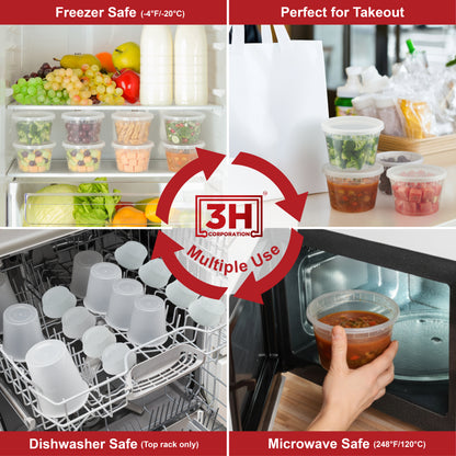 16 oz Deli Containers with Lids(240 Sets, 480 Pics), Soup Cups with Lids, Food Storage Containers