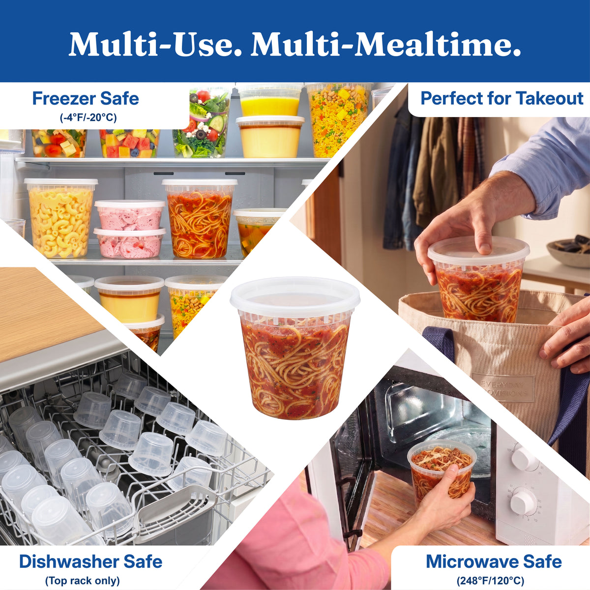 24 oz USA Clear Deli Containers with Lids(240 Sets, 480 Pics), Soup Cups with Lids, Food Storage Container