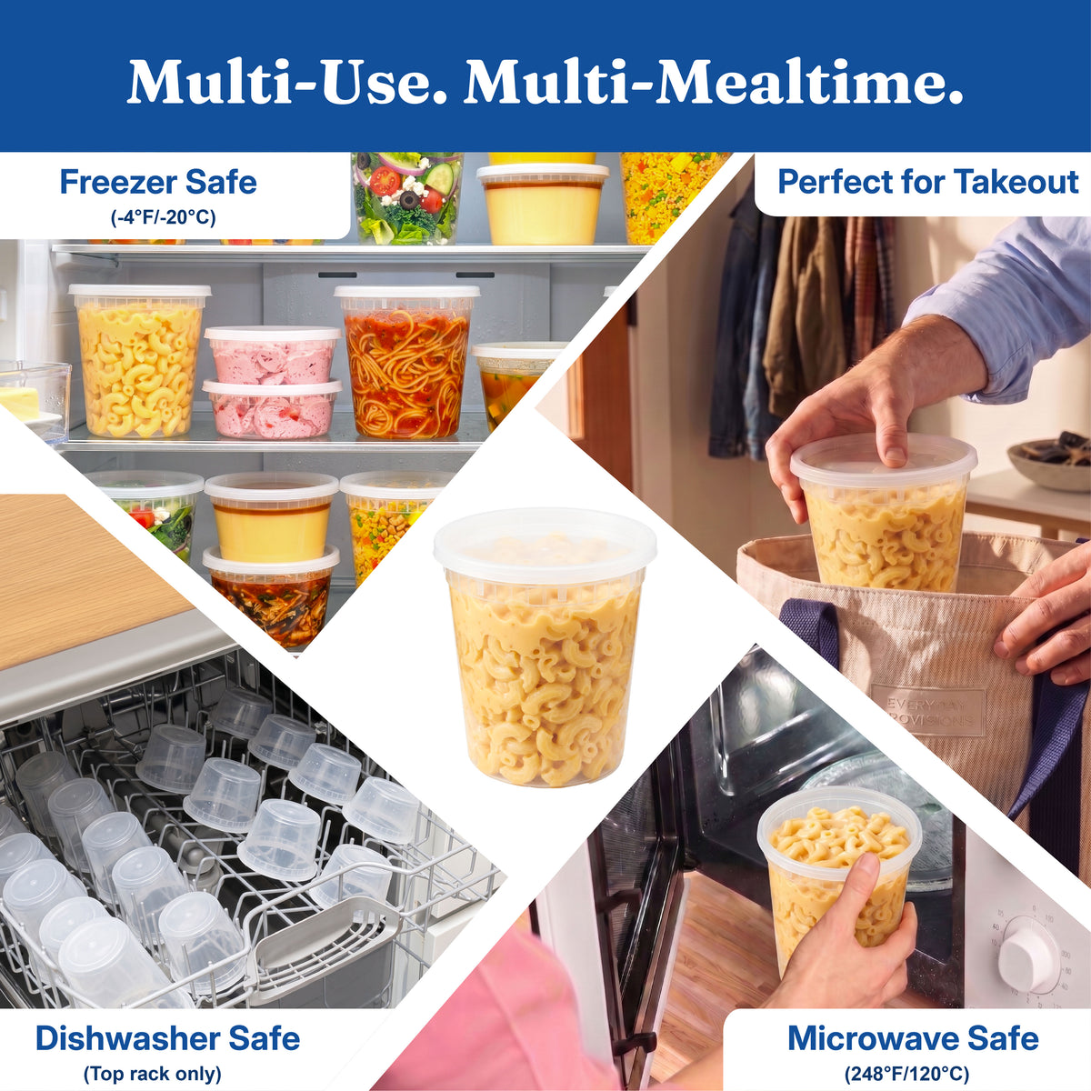 32 oz USA Clear Deli Containers with Lids(240 Sets, 480 Pics), Soup Cups with Lids, Food Storage Container