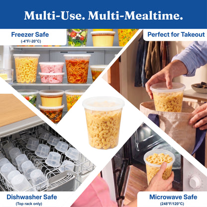 32 oz USA Clear Deli Containers with Lids(240 Sets, 480 Pics), Soup Cups with Lids, Food Storage Container