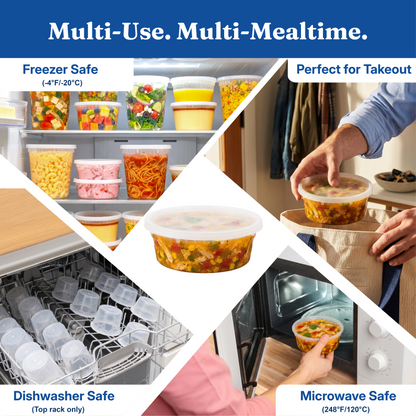 8 oz Deli Containers with Lids (240 Sets, 480 Pics), Soup Cups with Lids, Food Storage Containers with Lids
