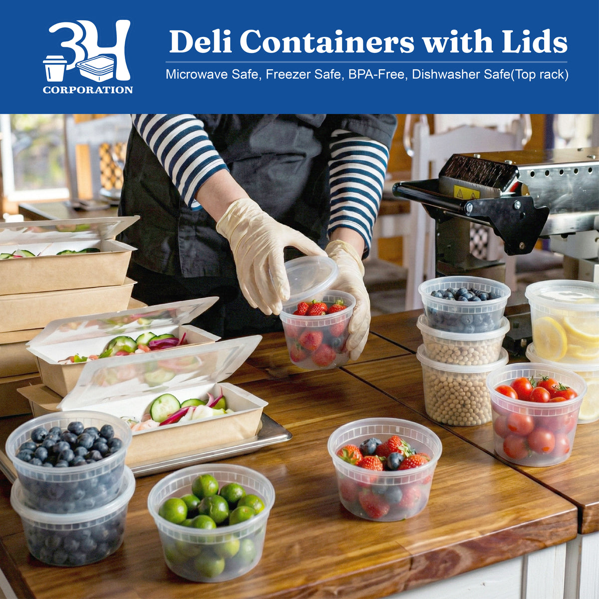 32 oz USA Clear Deli Containers with Lids(240 Sets, 480 Pics), Soup Cups with Lids, Food Storage Container