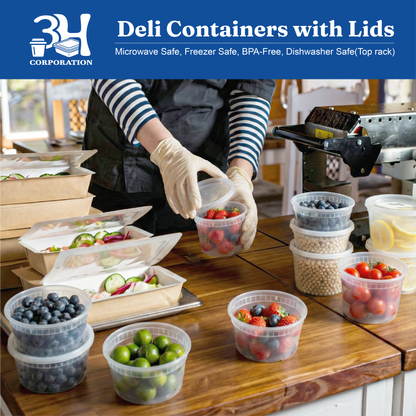 24 oz Deli Containers with Lids(240 Sets, 480 Pics), Soup Cups with Lids, Food Storage Containers