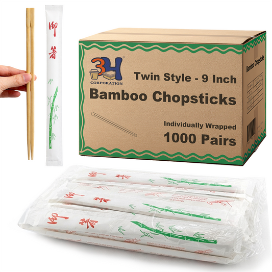 Disposable Bamboo Chopsticks (1000 Pairs) - 9'' Long, Individually Wrapped Japanese and Chinese Bamboo Chopsticks Bulk