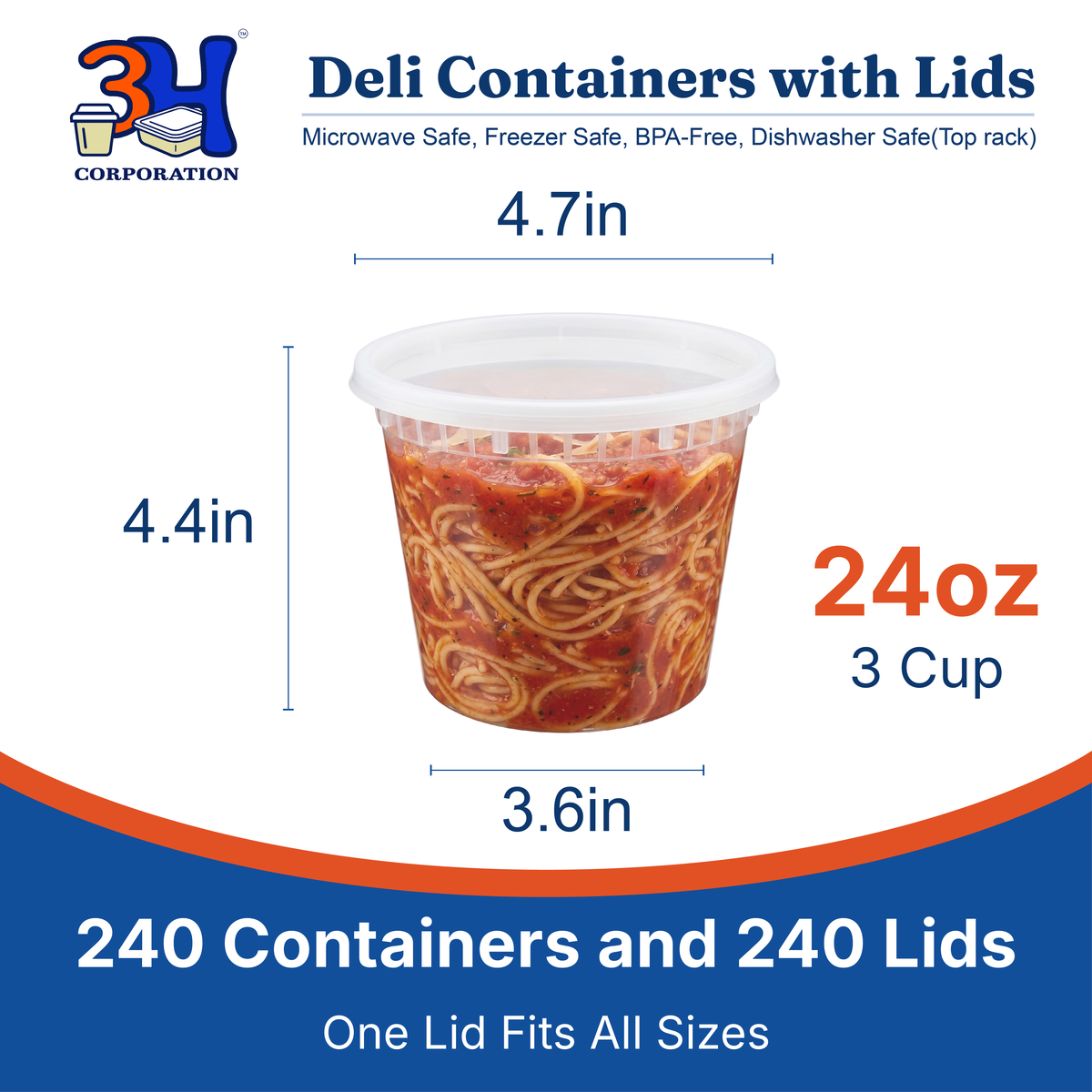 24 oz Deli Containers with Lids(240 Sets, 480 Pics), Soup Cups with Lids, Food Storage Containers