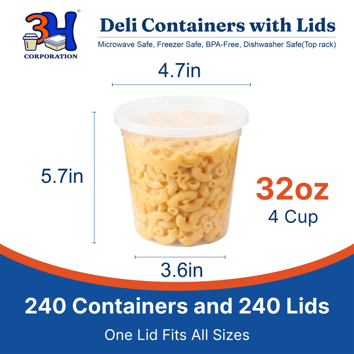 32 oz Deli Containers with Lids(240 Sets, 480 Pics), Soup Cups with Lids, Food Storage Containers