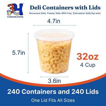 32 oz Deli Containers with Lids(240 Sets, 480 Pics), Soup Cups with Lids, Food Storage Containers