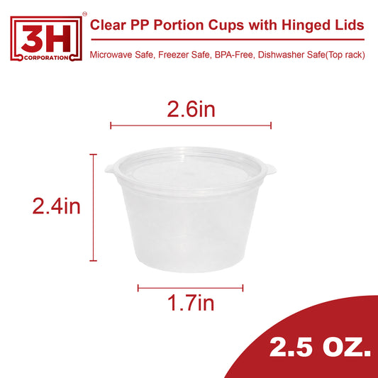 Clear PP Portion Cup with Hinged Lid – 2.5 OZ